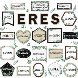 Fuyoooo 24Pcs Greenery Eucalyptus Affirmation Station Spanish Bulletin Board Set Plant Spanish Motivational Classroom Decor Positive Inspirational Cutouts for Teachers Back to School Wall Supplies