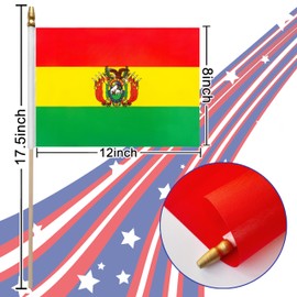 LoveVC 12Pcs 8×12 Inch Bolivia Flags Small Bolivian Flag on Wood Stick Mini Handheld Flags Decorations
