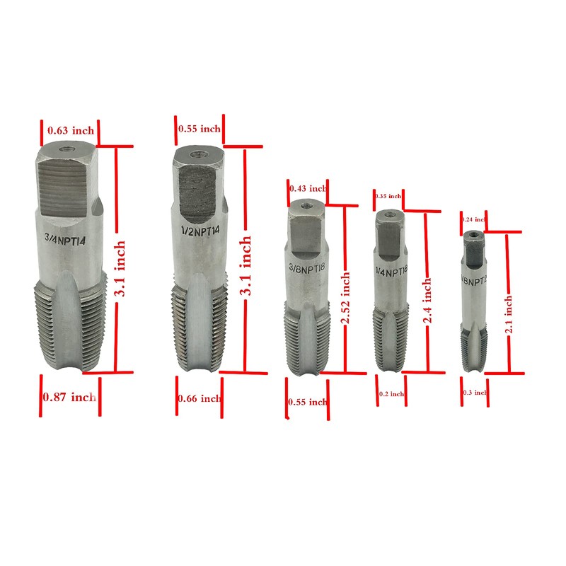 5 Piece NPT Thread Forming Taps, Pipe Taps Set, High-speed