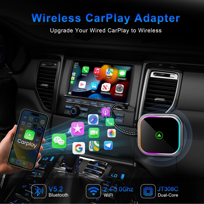 CYIAMJLU 2-in-1 Carplay Wireless Adapter with Fast, Convert Wired Android