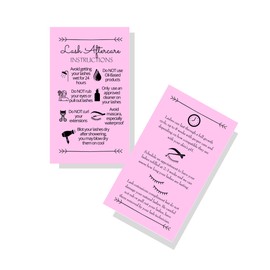 Lash Extension Aftercare Instructions Cards | Package of 100 | Double Sided Size 2x3.5" inches After Care (2-3 Week Fillers) | Bubblegum Pink with Arrow Design Eyelash Extension Aftercare