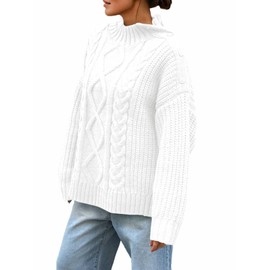 Saodimallsu Womens Oversized Cable Knit Sweaters 2025 Fall Winter Trendy Button Up Turtleneck Chunky Pullover Sweater Tops White