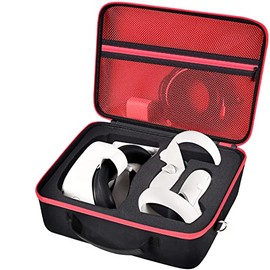 Carrying Case for Meta/for Oculus Quest 2 All-in-One VR Gaming Headset and Touch Controllers, Trave Storage Bag with Silicone Face Cover & Lens Protector for Quest 2 Accessories - Red Zipper