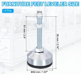 PATIKIL Furniture Leveling Feet 2" Dia Base M10 Thread, 4 Pcs Carbon Steel Adjustable Threaded Furniture Leveler Screw on Leg Leveler with Pads for Desk Chair Cabinet, Black