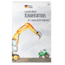 lila liebt dich® 6 Sheets Children's Tattoo "The Strong Helper Vehicles", Give Aways Children's Birthday, Guest Gift, Children's Birthday, Car Tattoo Children