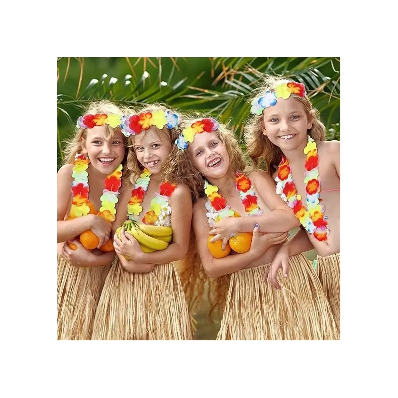 Set Falda Pulseras Collar Diadema Hawaiano Disfraz Fiesta