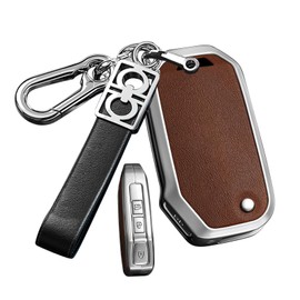ontto Alloy Car Key fob Cover fit for Kia Picanto 2025 K5 Sportage Seltos Sports Ceed Xceed Sport NIRO flip Key Holder Smart Leather Key case Shell Bag Keyring Keychain Accessories Silver Brown