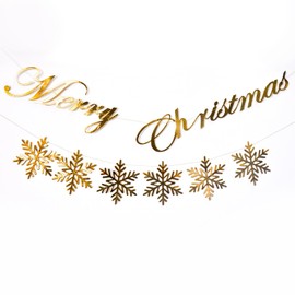 Merry Christmas Banner for Christmas Party Decorations, Glitter Drink Up Grinches Banner, Red Green Gold Xmas Bunting Hanging Garland for Christmas Decor Photo Props (Gold)