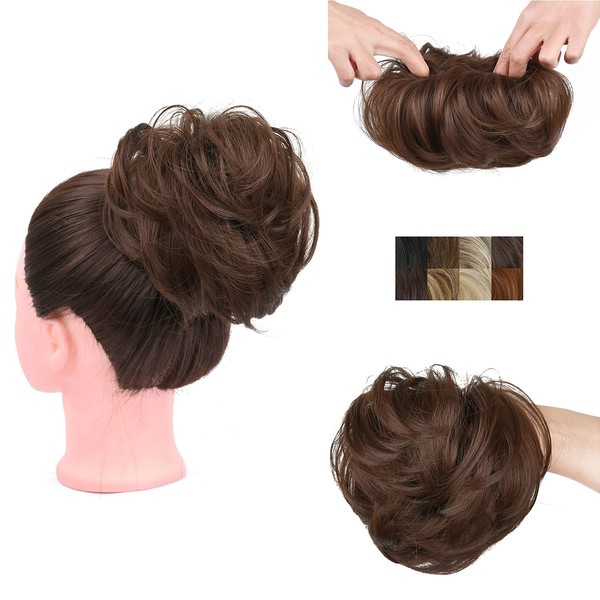 GIRLSHOW Tousled Donut Updo Hair Scrunchies Synthetic Straight Elastic Hair Bun Extensions Hairpieces for Women Girls (Medium Chestnut Brown -#88, 1.41 Ounce)