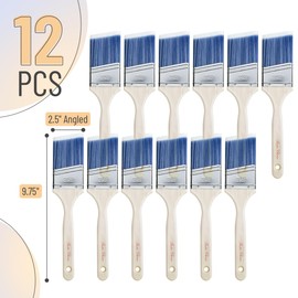 Bates- Paint Brushes, 2.5-Inch, 12 Pack, Angle Brushes, Treated Wood Handle, Wall Paint Brushes for Walls, Stain Brush, Furniture Paint Brush, Paint Brushes for Painting Walls, Painting Brush