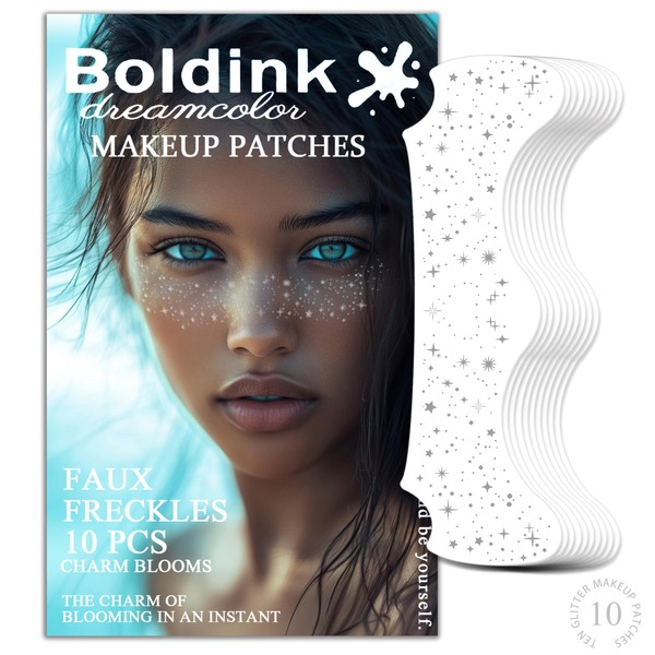 Boldink 10 Pcs Silver Face Makeup Patches,Glitter Freckles Face Tattoo,Waterproof