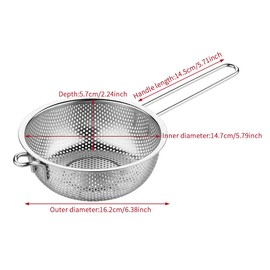 Stainless Steel Colander Fine Mesh Colander with Long Handle, Kitchen Metal Food Strainers with Resting Feet for Strain, Rinse, Fry, Steam or Cook Vegetables & Pasta & Wash fruits(COLOR:silver)