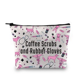 Veterinarian Makeup Bag Vet Tech Student Graduation Gift Coffee Scrubs and Rubber Gloves Cosmetic Bag (Coffee Scrubs)