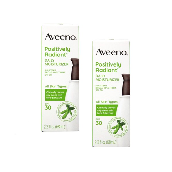 Aveeno Active Naturals Positively Radiant Daily Moisturizer SPF-30, UVA/UVB Sunscreen, 2.5-Ounce Bottles (Pack of 2)