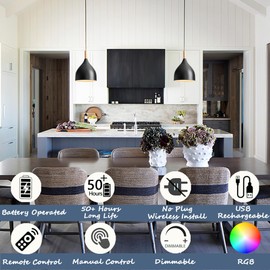 civaza Battery Operated Hanging Light with Remote,Kitchen Island Chandelier Set of 2 Non Hardwired,Battery Pendant Light with 50hours+ Battery Life Rechargeable Light Bulbs