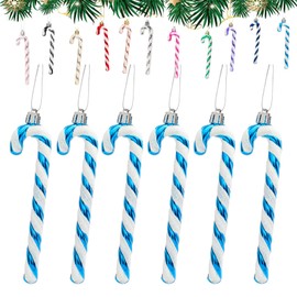 ATBEAMEN 6pcs Lakeblue & White Plastic Candy Cane Christmas Tree Decorations, 13cm, Glitter Candy Cane, Tree Hanging Decorations for Xmas
