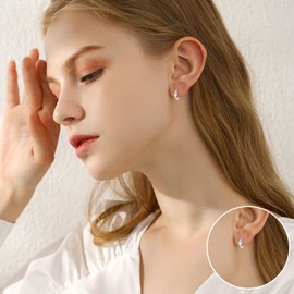 Heart Hoop Earrings for Women 925 Sterling Silver Small Hoop Earrings with Heart Opal Moonstone Heartbeat Earrings Gift for Wife, Girlfriend, Girls, Sterling Silver