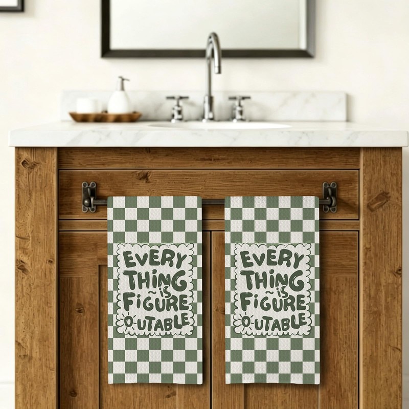 Sage Green Inspirational Kitchen Hand Towels 16x24 Inch