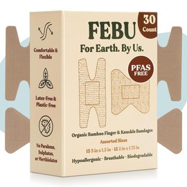 FEBU Eco-Friendly Organic Bamboo Fabric Bandages | PFAS Free Flexible Fabric Bandages | Latex Free Bandages | Natural Hypoallergenic Bandages for Scrapes, Cuts & First Aid | Healthcare Kit - Size: Finger & Knuckle - 30ct