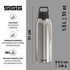 Sigg - Borraccia in acciaio inox – Shield One Brushed – Adatto per bevande gassate – A prova di perdite – Leggera – Senza BPA – Outdoor & Fitness – 1,5 l