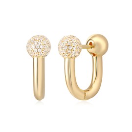 MYEARS Women Gold Huggie U Hoop Cluster Ball Earrings Ear Stud Cuff Cubic Zirconia 14K Gold Plated Small Simple Minimalist Hypoallergenic Everyday Jewelry