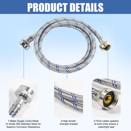 Jmlwlzx Washing Machine Hoses, Universal Premium Stainless Steel 4 Ft Washer Hoses with Burst-Proof Design, Hot and Cold Water Supply Hoses for All Washing Machines-2 Pack
