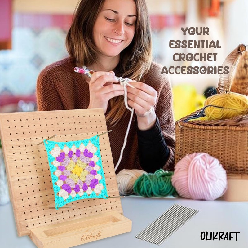 Olikraft Crochet Board with Pegs - 15 Pins Granny Square