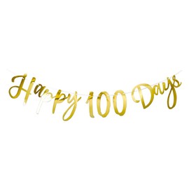 regalo 100 Days Celebration Letter Banner Garland Decoration HAPPY 100 DAYS Cursive Birthday Photo Alphabet (Gold Mary)
