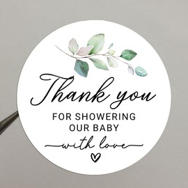 120 x Baby Shower Thank You Stickers, Baby Shower Favor Label, Botanical Baby Shower, Baby Shower Ideas, Thank You For Showering Our Baby with Love, Greenery Label, 1.6 inch