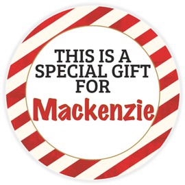This is a Gift for Mackenzie - 100 Pack Circle Stickers 3 Inch - Candy Cane Merry Christmas Gift Tag Present Tree Holiday Custom Name Santa Claus