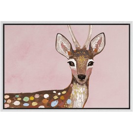 SIGNWIN Framed Canvas Print Wall Art Pastel Watercolor Baby Forest Deer Fawn Nature Animals Illustrations Modern Art Portrait Colorful Multicolor for Living Room, Bedroom, Office - 24"x36" White
