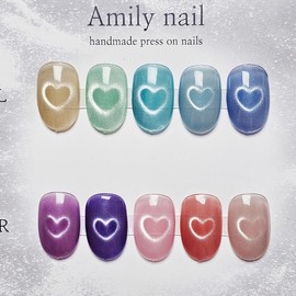 Heart Magnet [Handmade Nail Tip] Emily Nail - Oval / 하트자석 [수제네일팁] 에밀리네일 - 오발