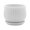 Napco Imports Timeless Ribbed Scalloped Design 5 x 6 Inch Classic White Ceramic Indoor Planter Pot with Attached Saucer
