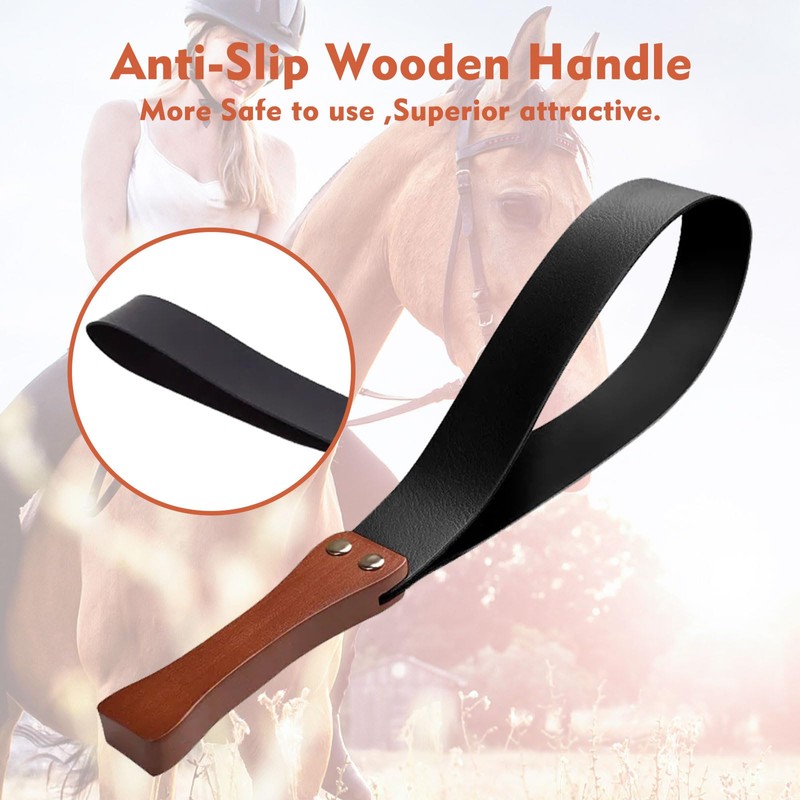 SUNSDEW Leather Paddle with Anti-Slip Wooden Handle, Riding Crop for
