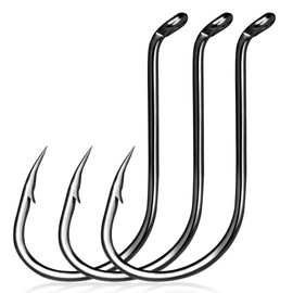 9KM DWLIFE Octopus Hooks Fishing Saltwater - 100pcs Offset Beak Fish Hooks/Closed Eye/Barded/Black for Fishing Rigs Bass Catfish 4/0#