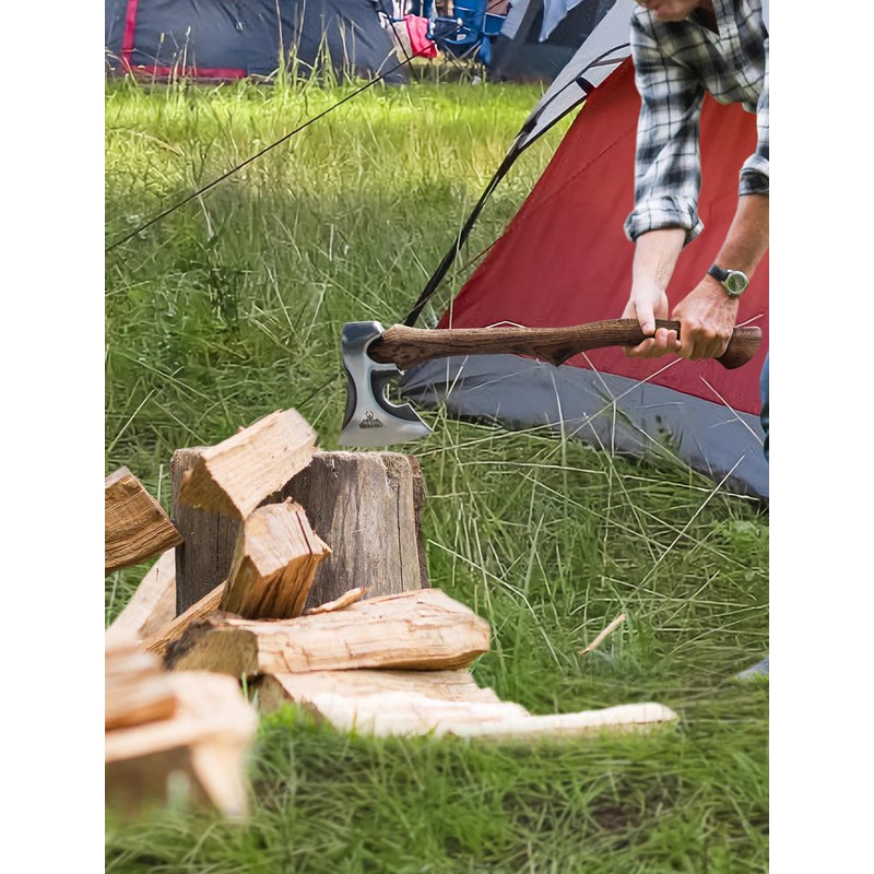 Camping Hatchet -Chopping Axe with Leather Sheath, 22.3" Forged Carbon