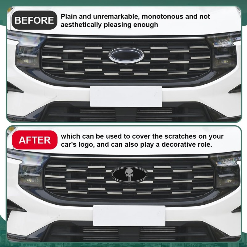 Rebvugr Front Grille Rear Tailgate Skull Emblems, Car Emblem Badges,
