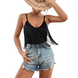 Cowgirl Fringe Bodysuit for Women - Western Country Concert Outfits Boho Tassel Jumpsuit Rave Festival Tops Romper (Black,M,107421a)