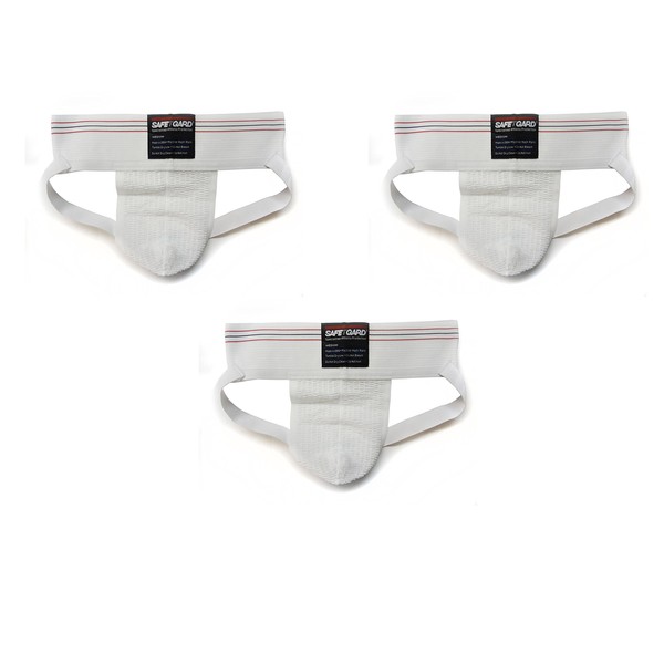 SafeTGard 3 Pack Special Adult Athletic Supporter Without Pocket (White, Small)