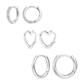 ALEXCRAFT Heart Hoop Earrings for Women, Sterling Silver 925 Hoop Earrings, 3 Pairs Small Hoop Earrings Heart Earrings Hypoallergenic Cartilage Sleep Huggie Earrings Silver Hoop Earrings for Women