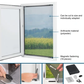 Hoberg Window Fly Screen with Innovative Magnetic Fastening | Fly net can be Individually Cut to Size up to 150 x 130 cm, no Drilling or screwing | Attach Mosquito net with 16 Magnets [Black]