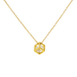 NOEMIN Luxury Cube Pendant Necklace for Womens - Square 18K Gold Plated Adjustable Chain Minimalist Elegant Birthday Party Jewelry