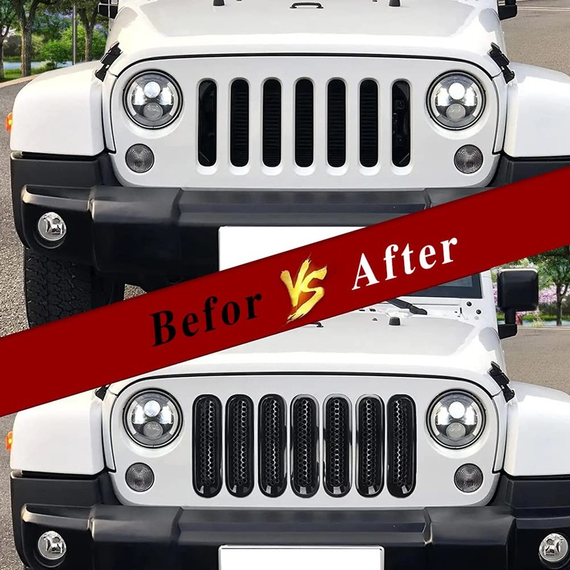 Mearo 7PCS Front Grill Mesh Inserts, Grill Inserts, Clip-on Grille