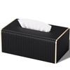 Tissue Box Cover,Black Rectangle PU Leather Tissue Holder with Gold-Tone