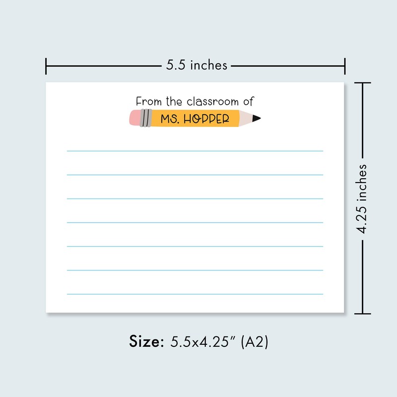 Teacher Stationery with Custom Name, 5.5x4.25 (A2) Lined or Unlined