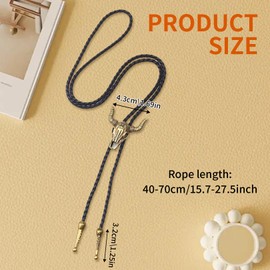 Bolo Tie,Mens Leather Necklace,Bronze Colour Alloys Cow Head Pendant,Men Leather Necklace Cord Cowboy Necklaces Cowgirl Accessories,Handy Making Braided Black Rope,for Men's Jewellery Boy Craft Gift