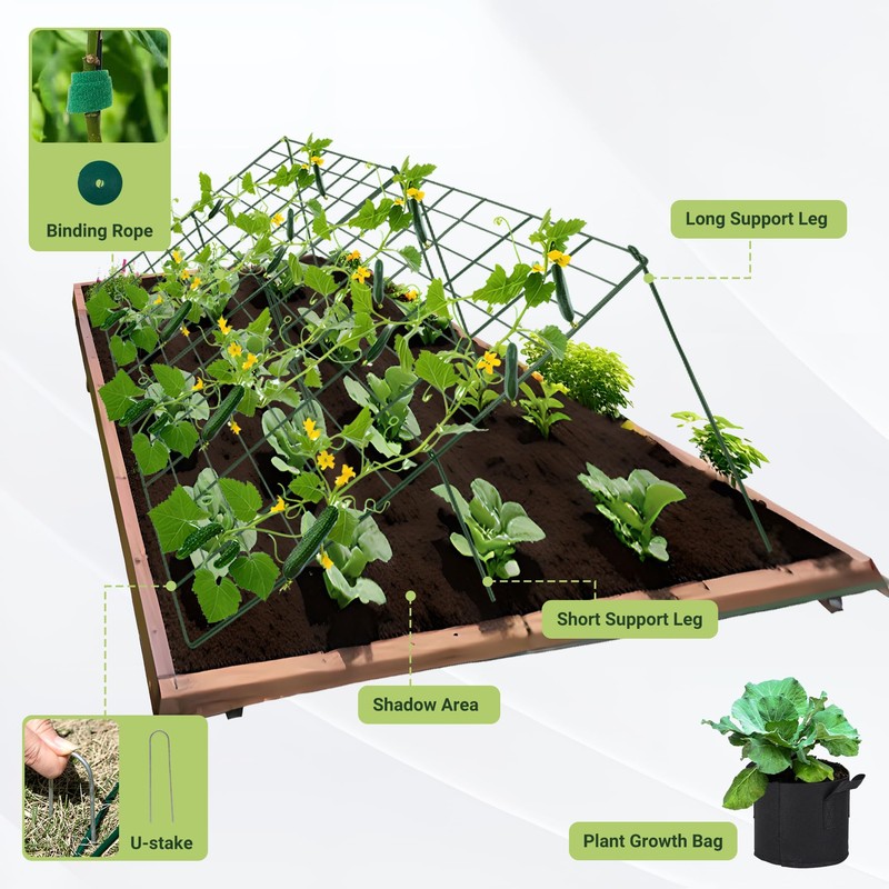 Toriexon Cucumber Trellis for Raised Bed, 48" L x 48"