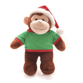 Plushland Soft Plush Animal 12 Inch, Stuffed Animal Holiday Toys Gift with Hat and Matching Red Shirt - Great Present for Christmas (Monkey)
