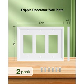 TREEWELL 2-Pack Triple Decorator Outlet Cover Plate, White Decorative Switch Plates and Outlet Covers, Natural Bamboo Fiber Wall Plates for Electrical Outlets, Receptacle, GFCI Outlet, Dimmer Switch