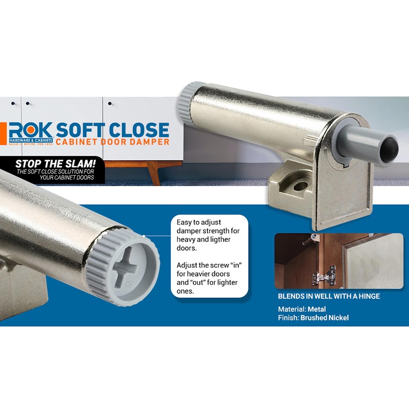 5 Pack Rok Hardware Soft Close for Cabinet Doors/Metal Soft